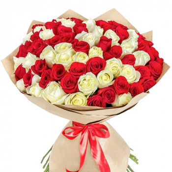 101 красная и белая роза 60 см