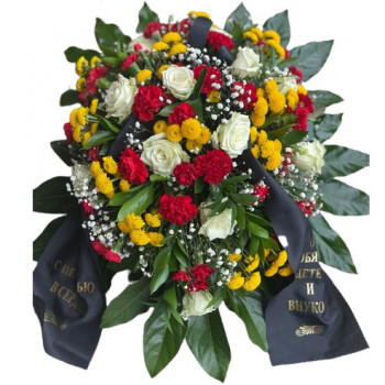 Funeral wreath with ribbon
