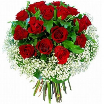 Sarkanu rožu pušķis 40 cm Zemenes pūdercukurā